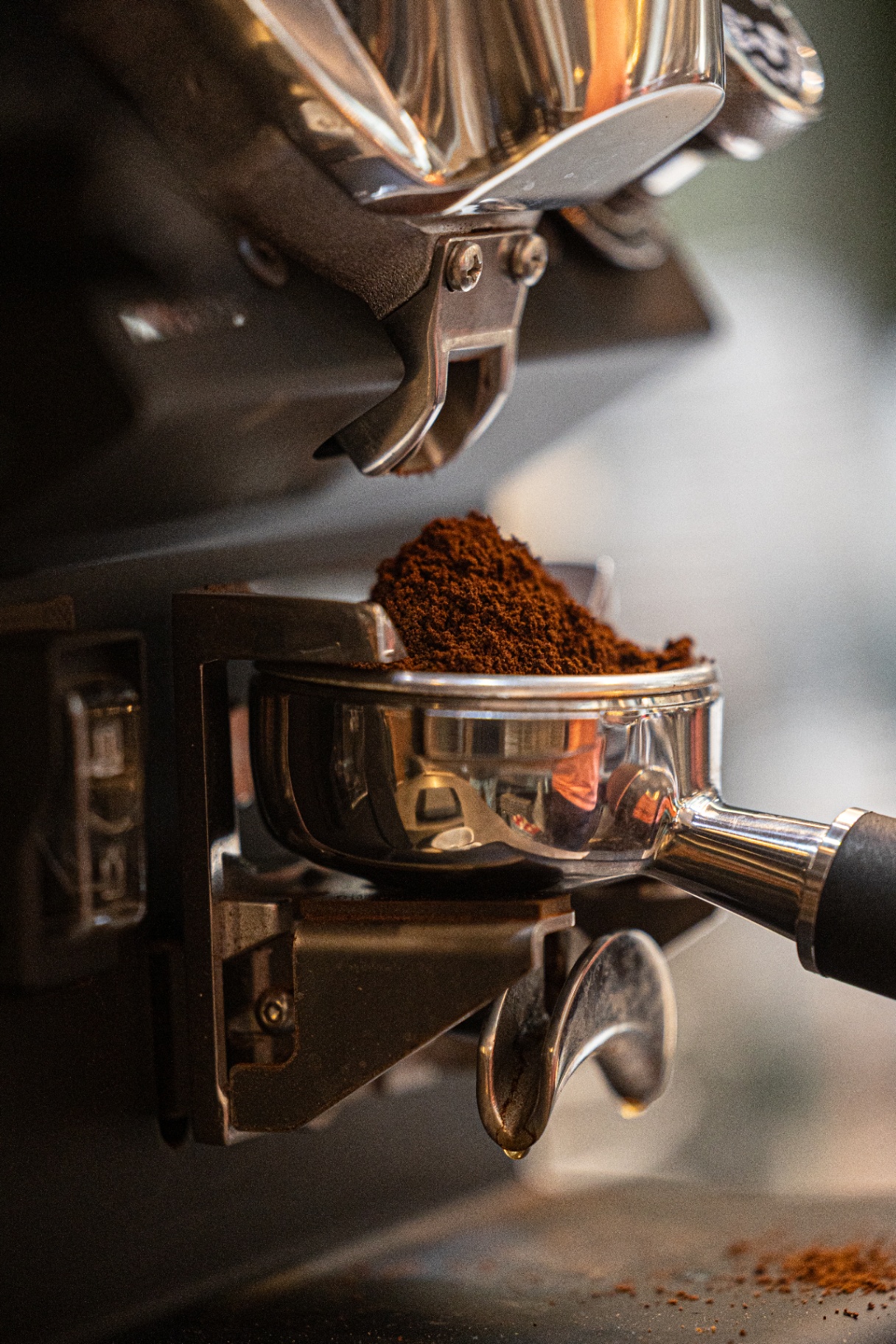 Café fraîchement moulu dans le porte-filtre